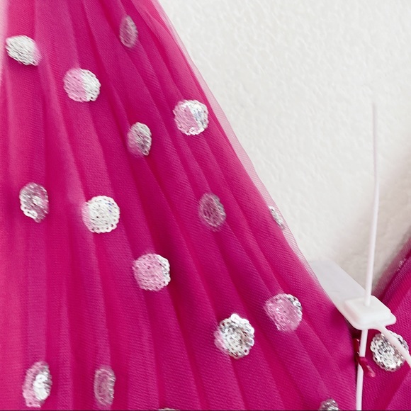 Marchesa Notte Sequin Dot Tulle Ruffle Midi Dress - Picture 11 of 13